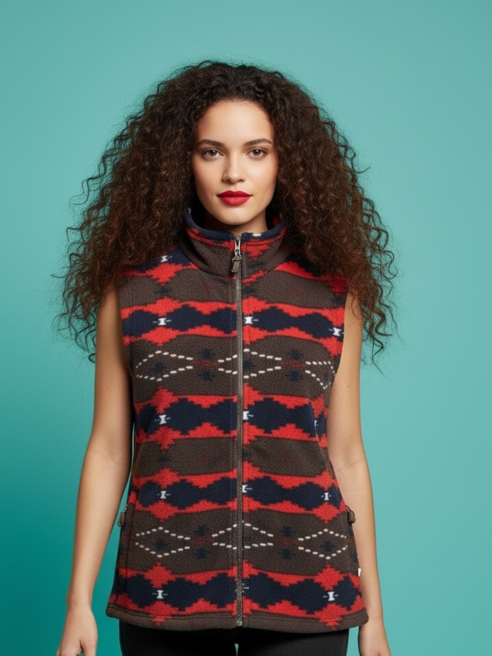 Angderson Southwestern Aztec Fleece Zip Vest Size L